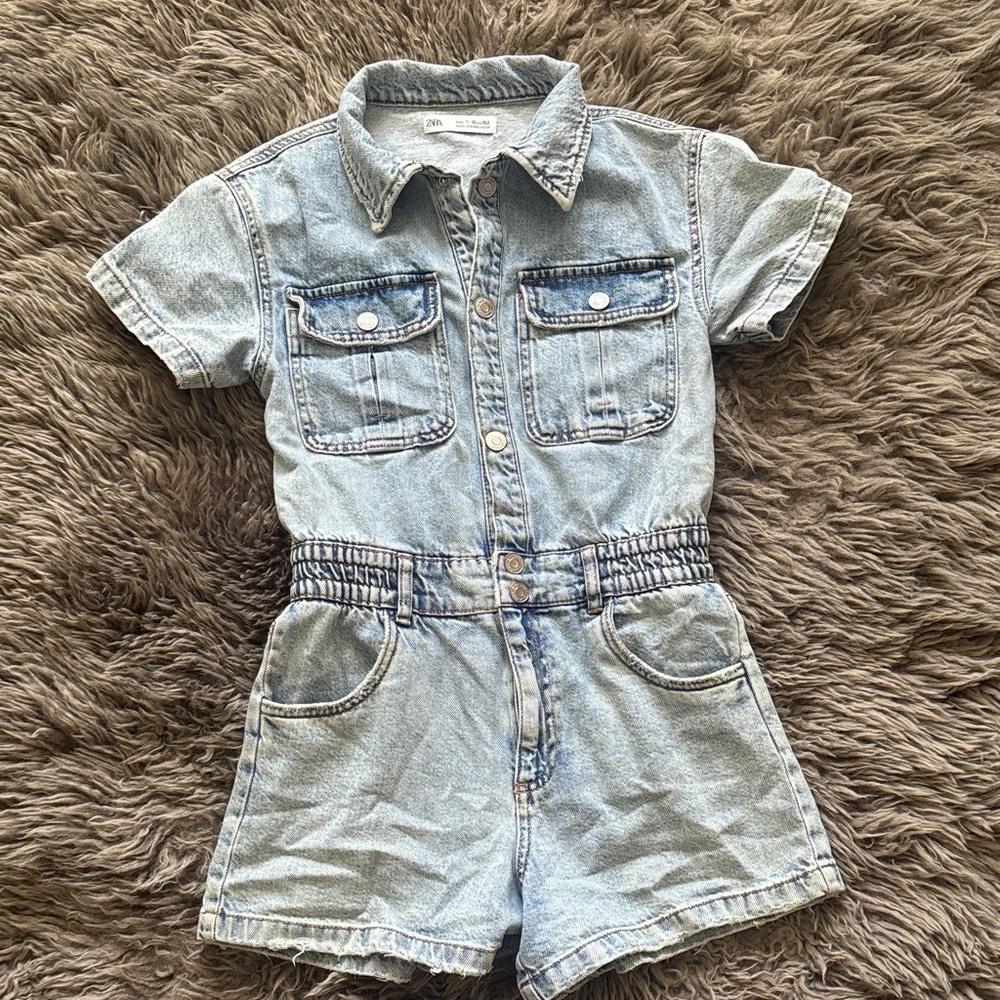 Zara Light Blue Denim Short Sleeve Romper